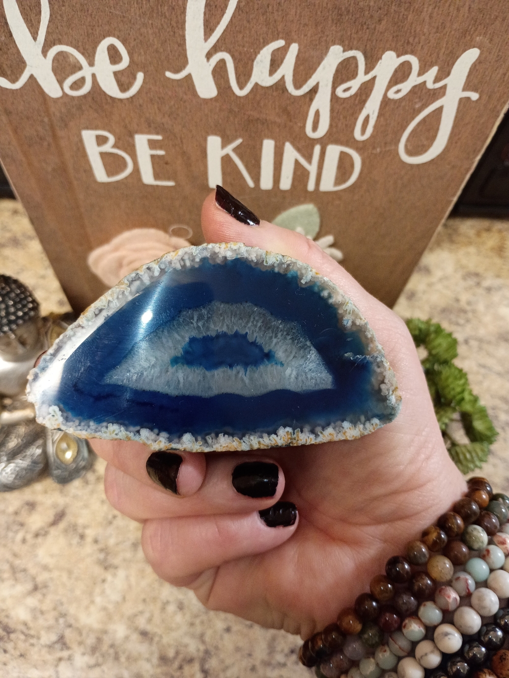 Blue Agate Geode From Brazil Decorative Accent - Picture 3 of 9